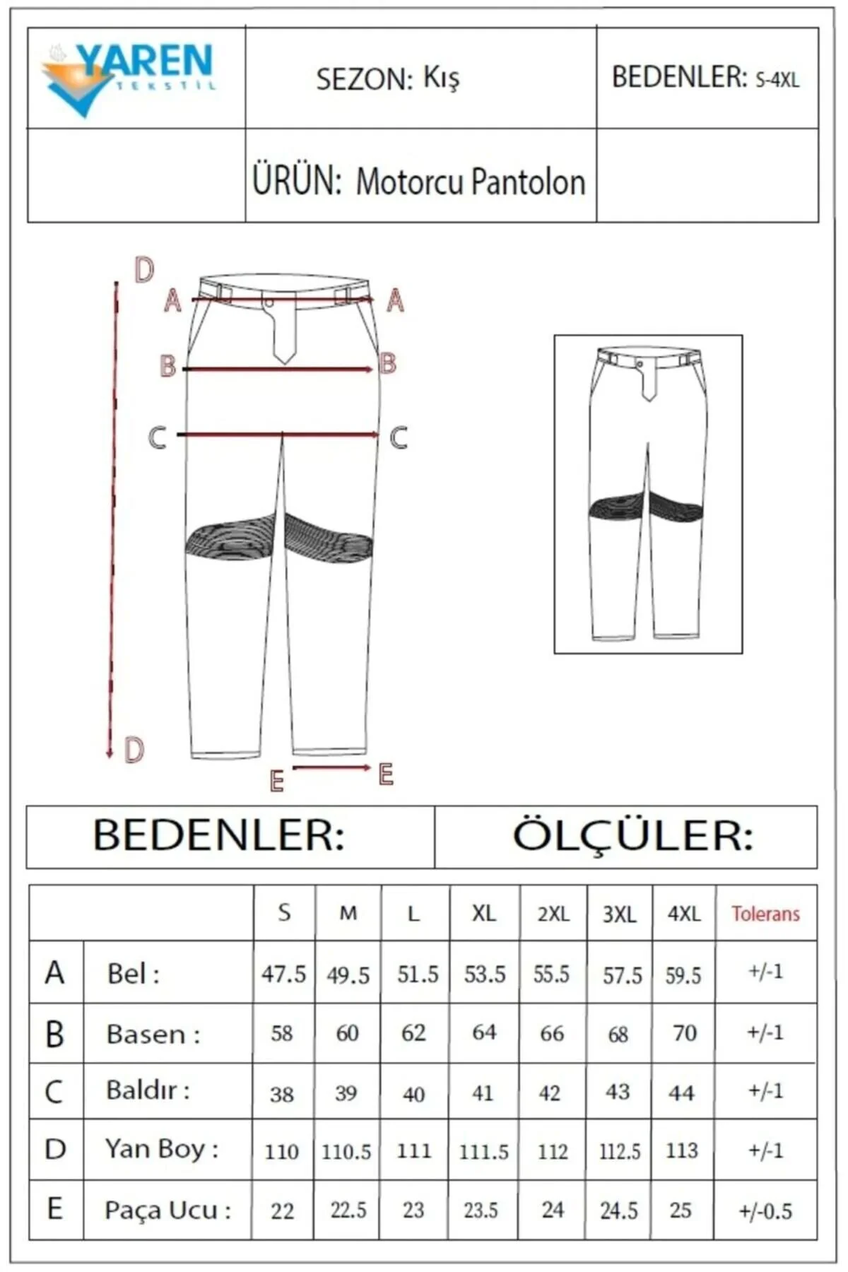 YRN-6081 Mont Pantolon Motokurye Takım